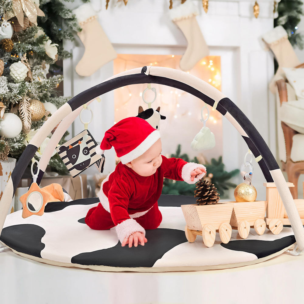 2PM SPORTS Cow Theme Baby Play Mat bow toy aids tactile exploration