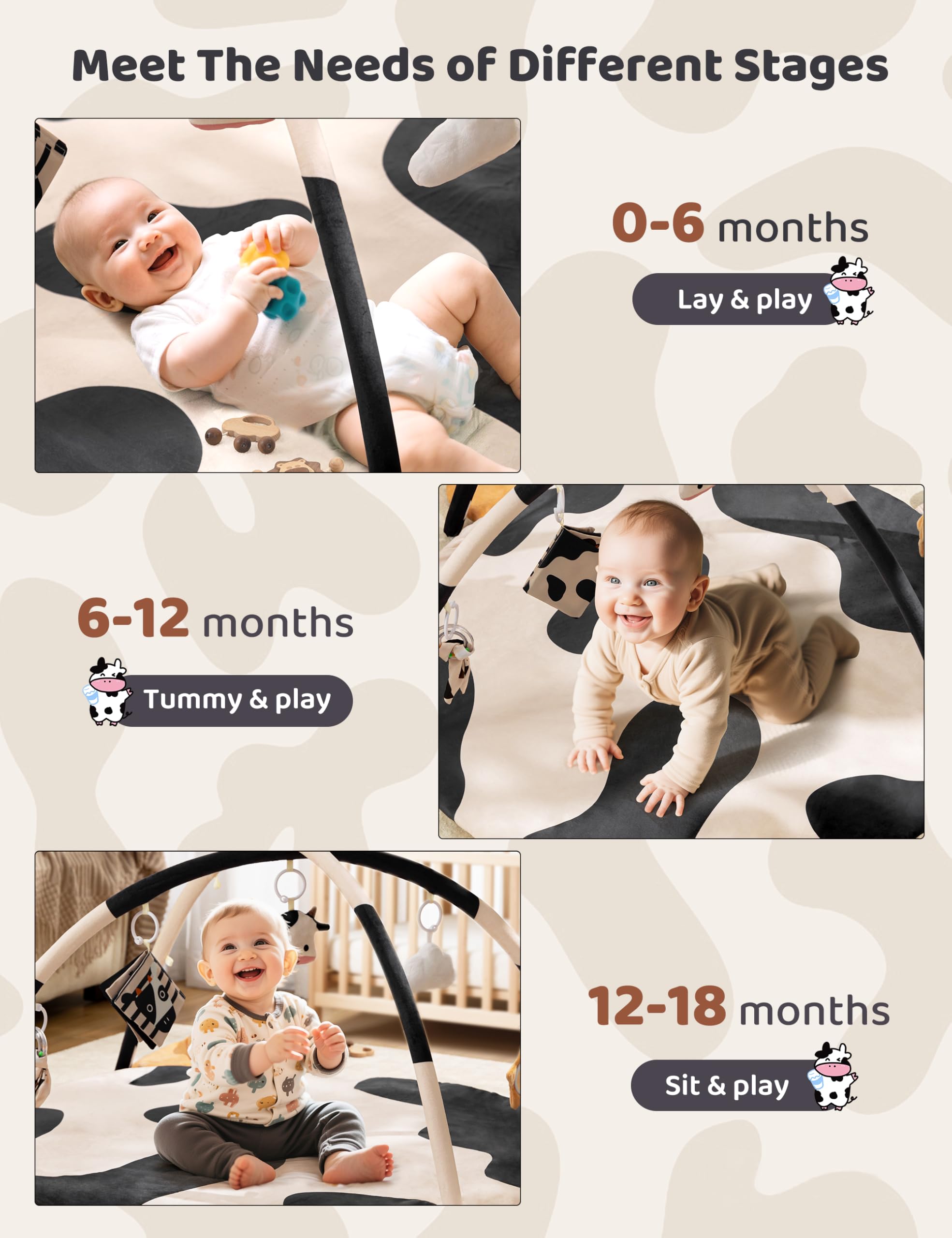 2PM SPORTS Cow Theme Baby Play Mat with cloth book stimulates visual attention