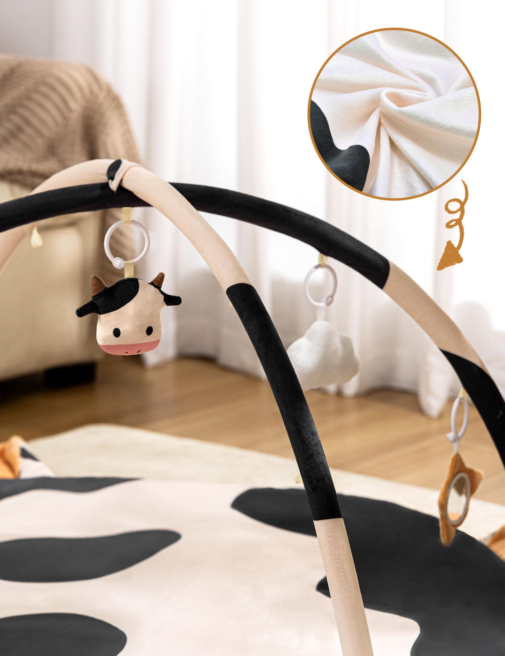 2PM SPORTS Cow Theme Baby Play Mat machine-washable for quick cleanup