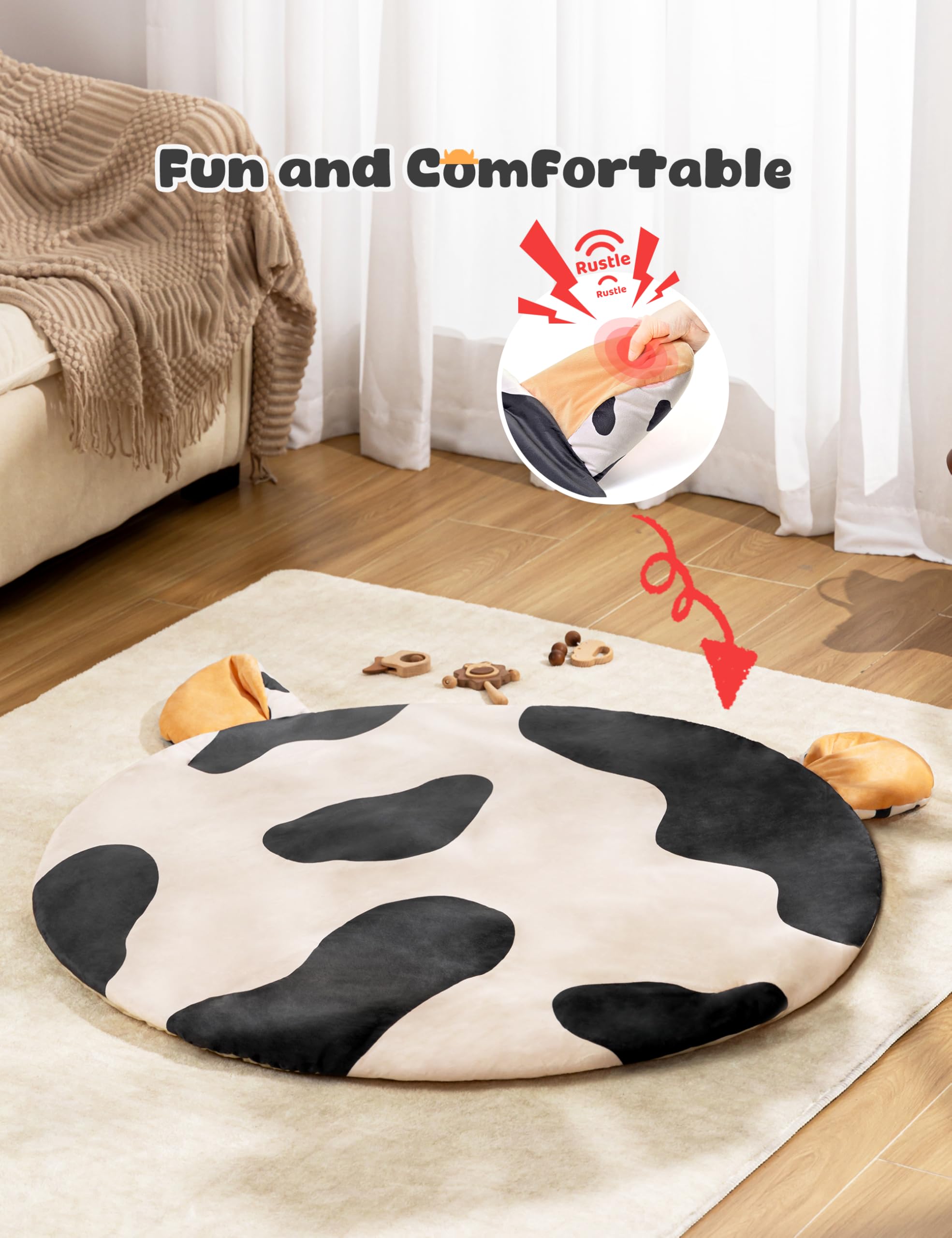 2PM SPORTS Cow Theme Baby Play Mat includes self-discovery mirror for reflection