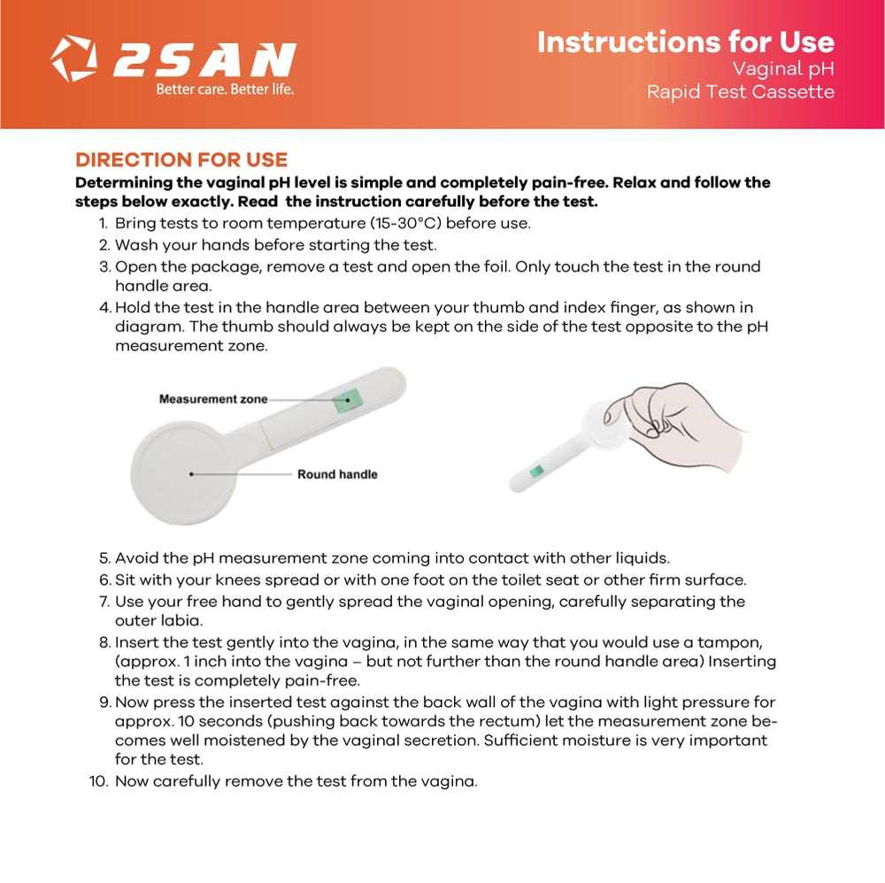 2San vaginal pH test cassette inside for quick at-home reading.