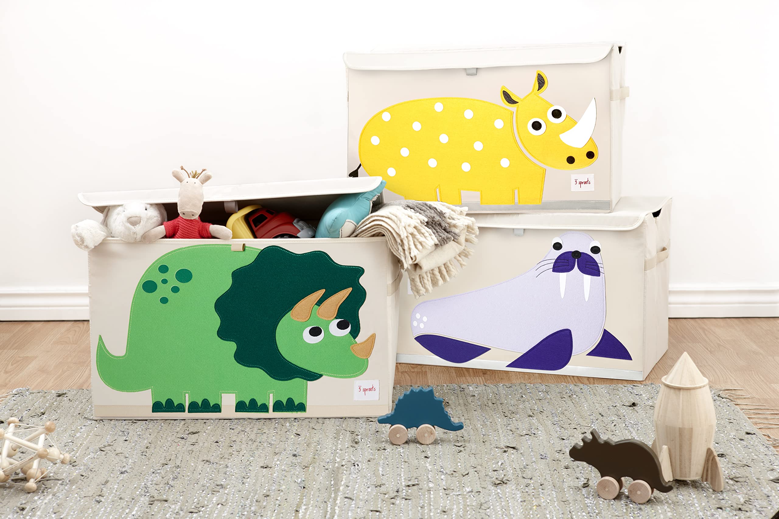Three Sprouts animal-design fabric chest adds playful decor while organizing.