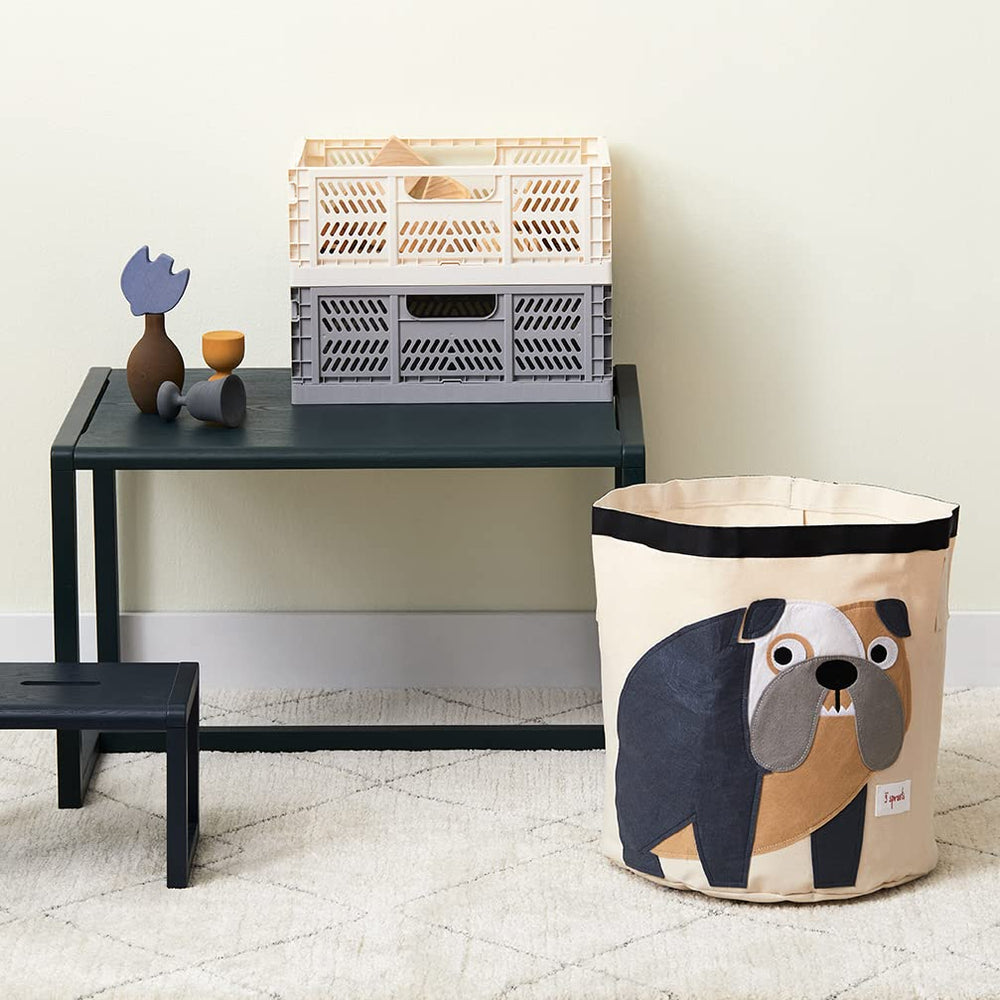 3 Sprouts bulldog-pattern toy storage bin complements nursery decor