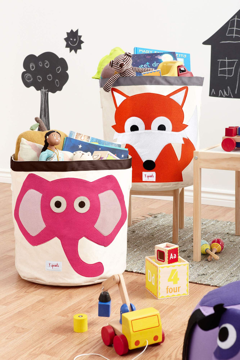 3 Sprouts canvas storage bin folds away easily, saving space when not in use