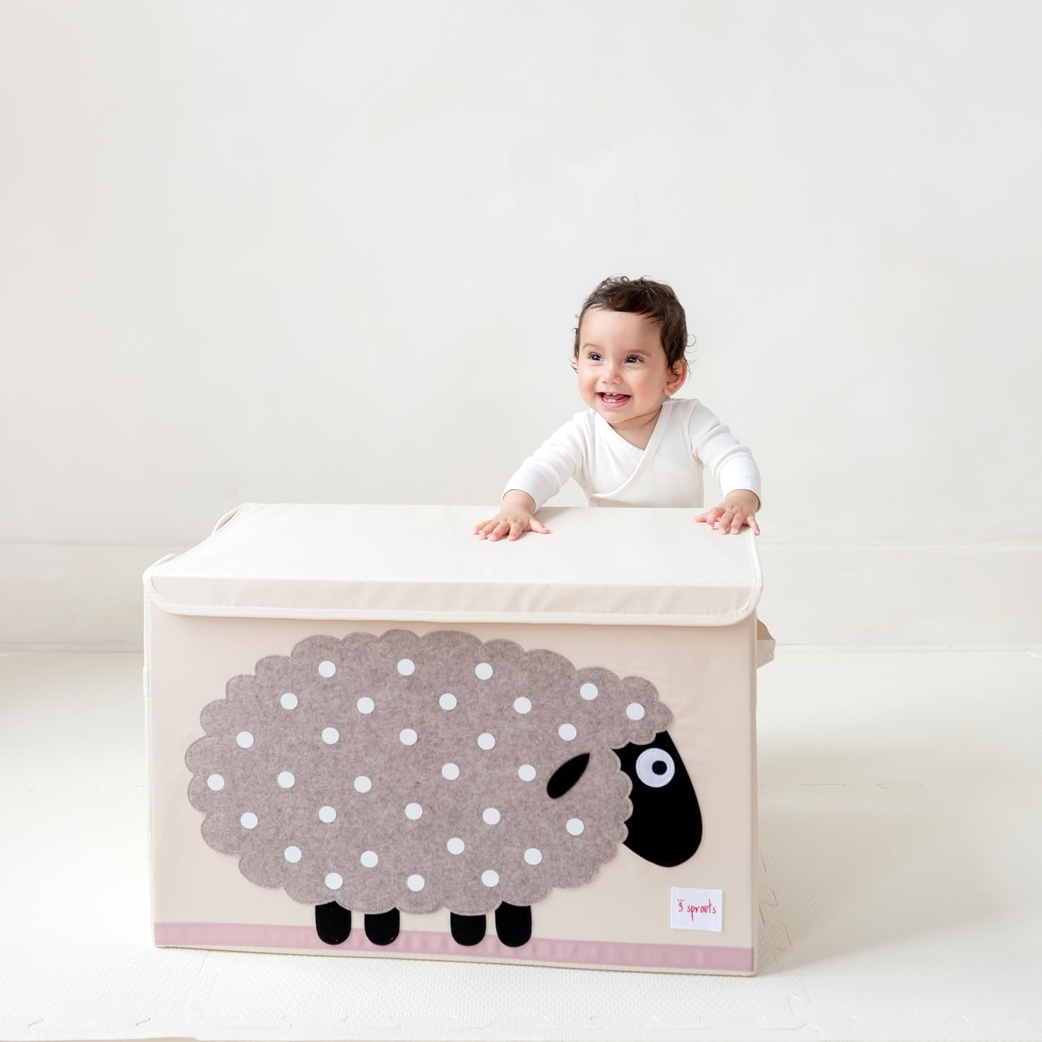3 Sprouts collapsible toy bin folds flat for simple storage when not in use.