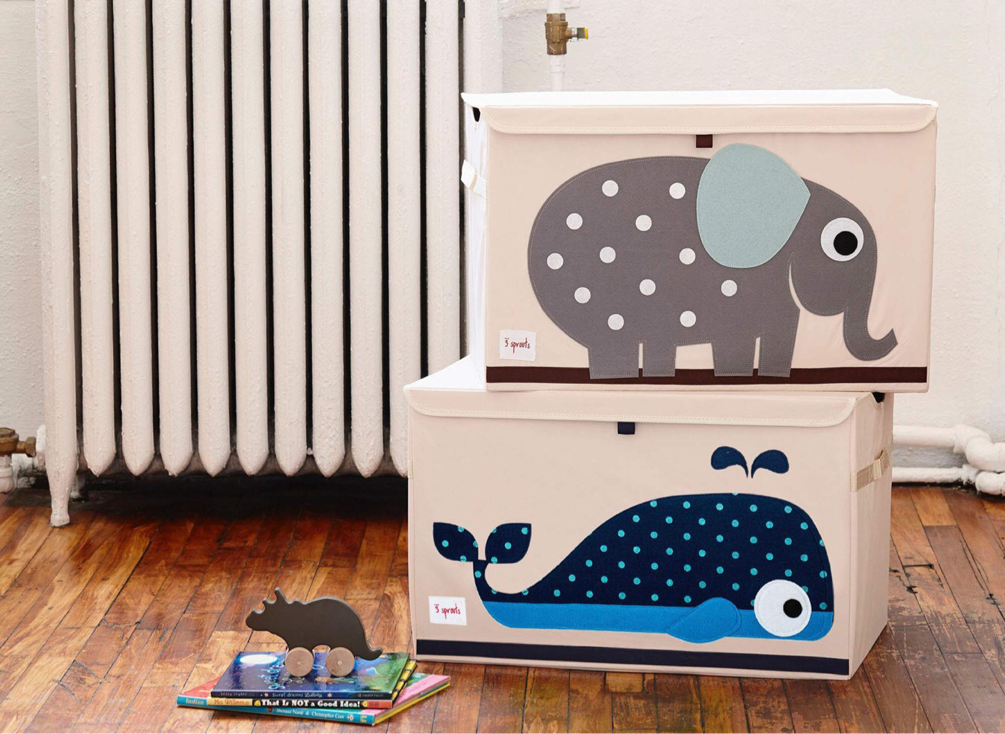 3 Sprouts collapsible toy chest folds flat for simple storage after playtime.