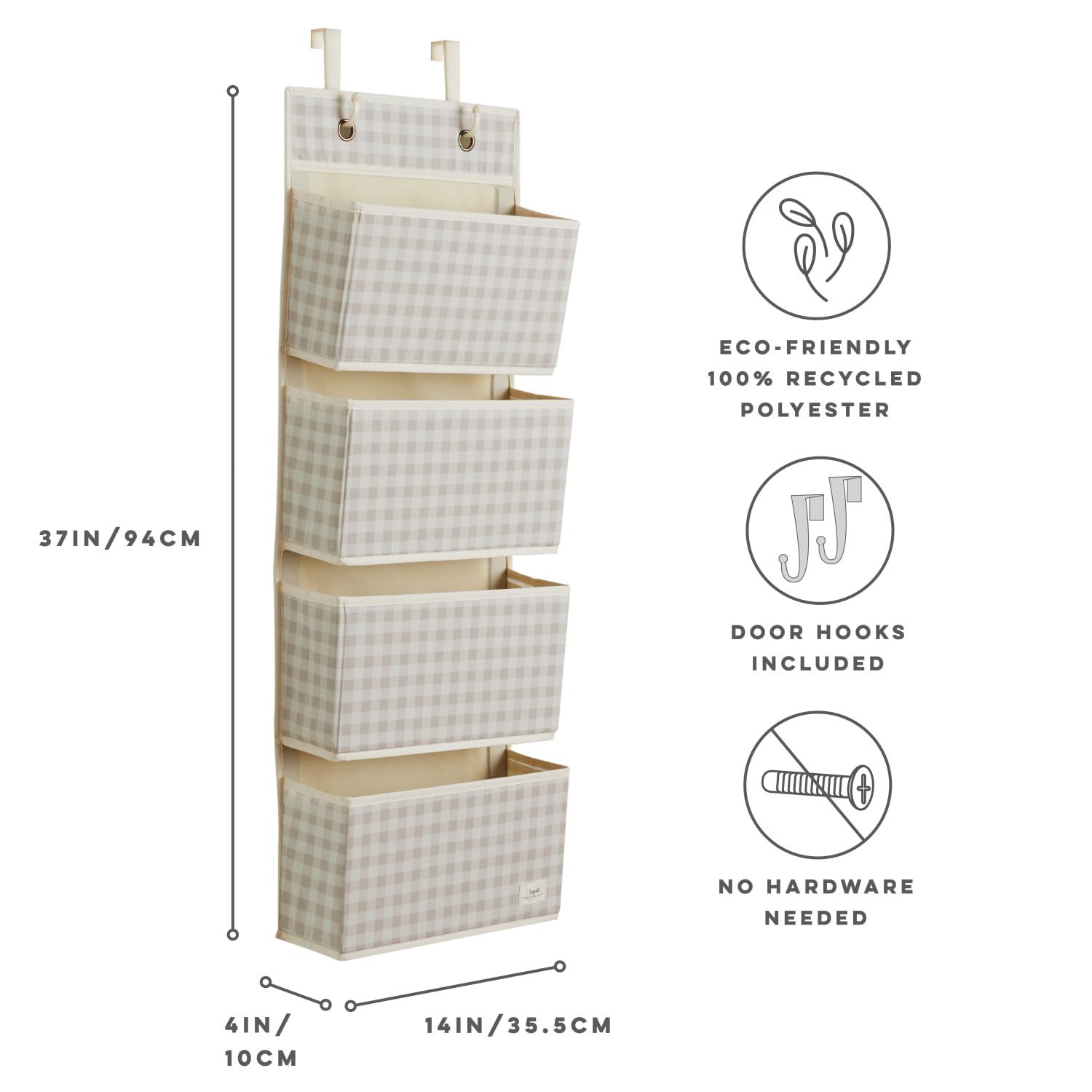 3 Sprouts four-pocket over-door storage in nursery setting.