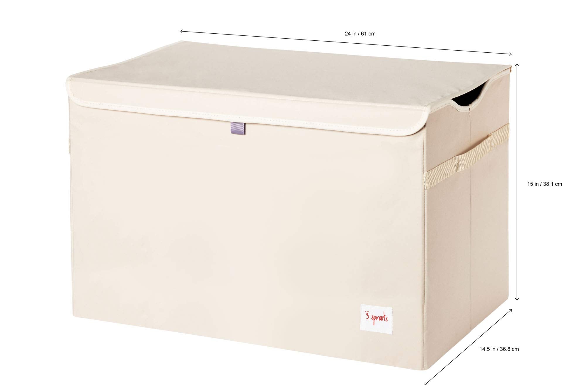 3 Sprouts large toy chest handles make lifting easy for kids and caregivers.