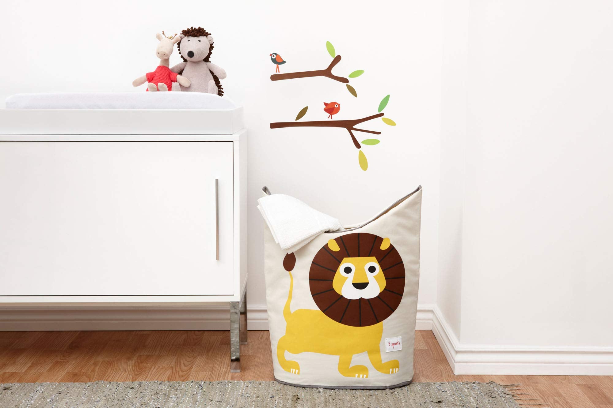 3 Sprouts Lion basket in nursery decor blends playfulness with organization.