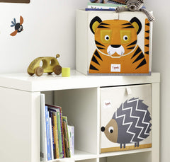 3 Sprouts storage cube with handles tiger makes toy pickup easy for kids.
