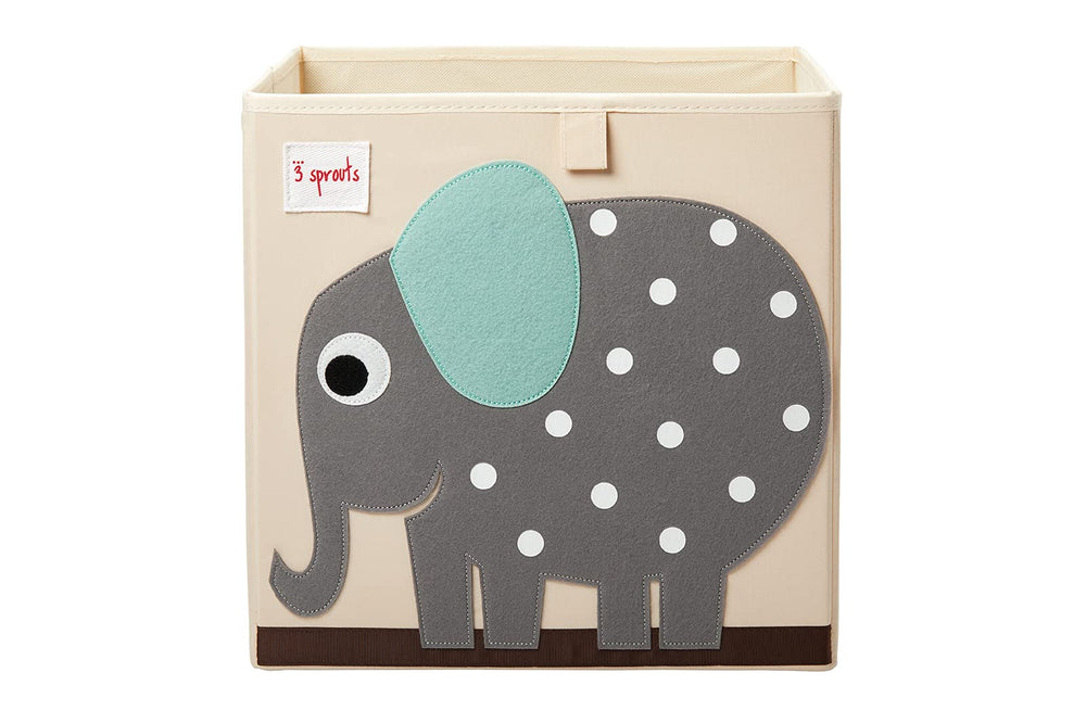 3 Sprouts toy storage cube with elephant design keeping toys organized and accessible.