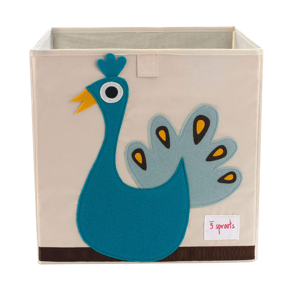 3 Sprouts toy storage cube peacock design keeps playroom organized