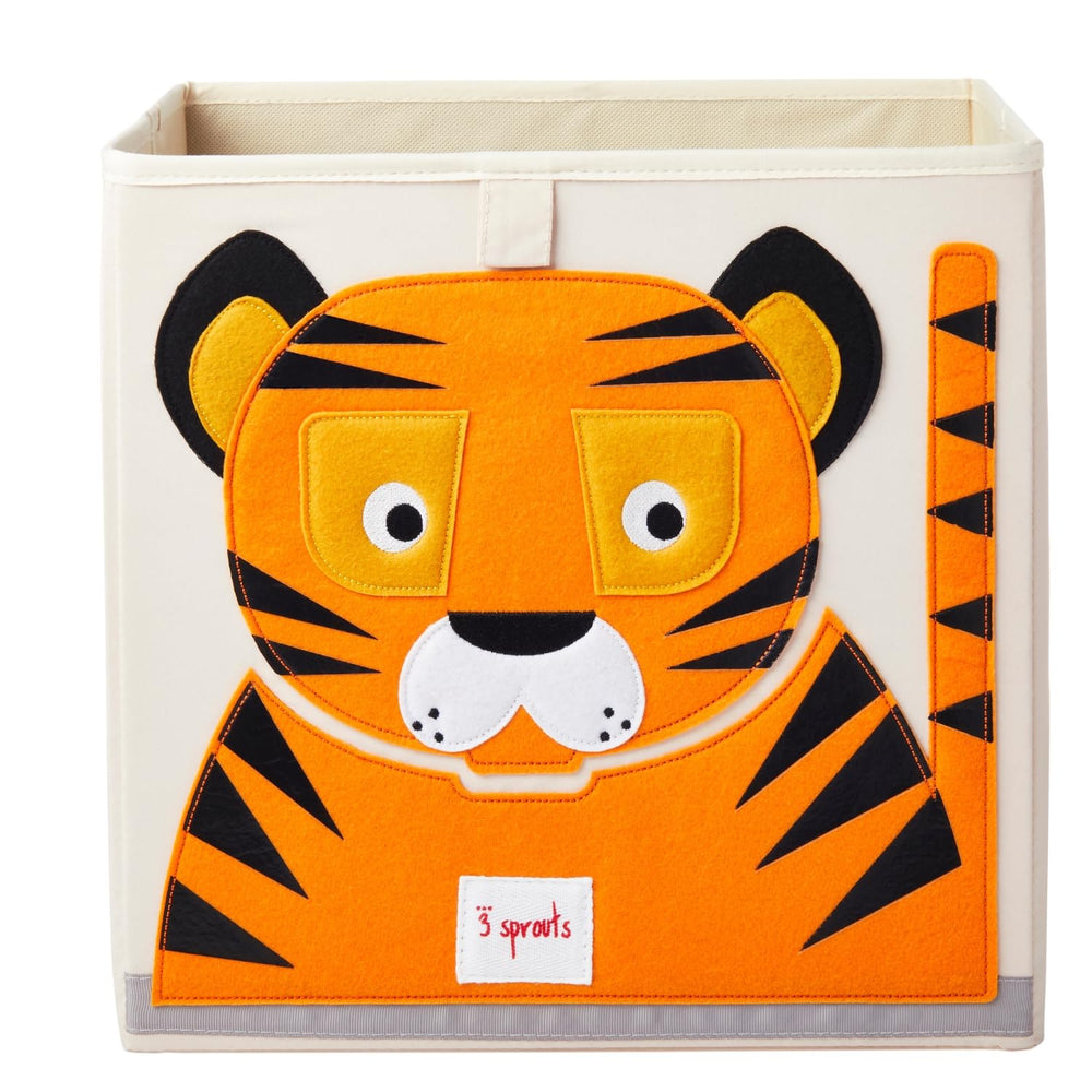 3 Sprouts toy storage cube tiger design keeps toys tidy in the playroom.