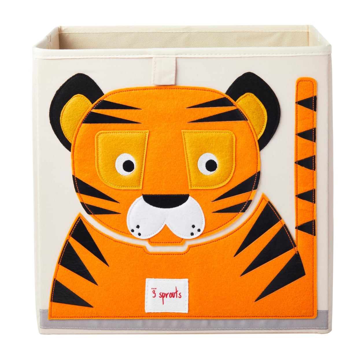 3 Sprouts toy storage cube tiger design keeps toys tidy in the playroom.