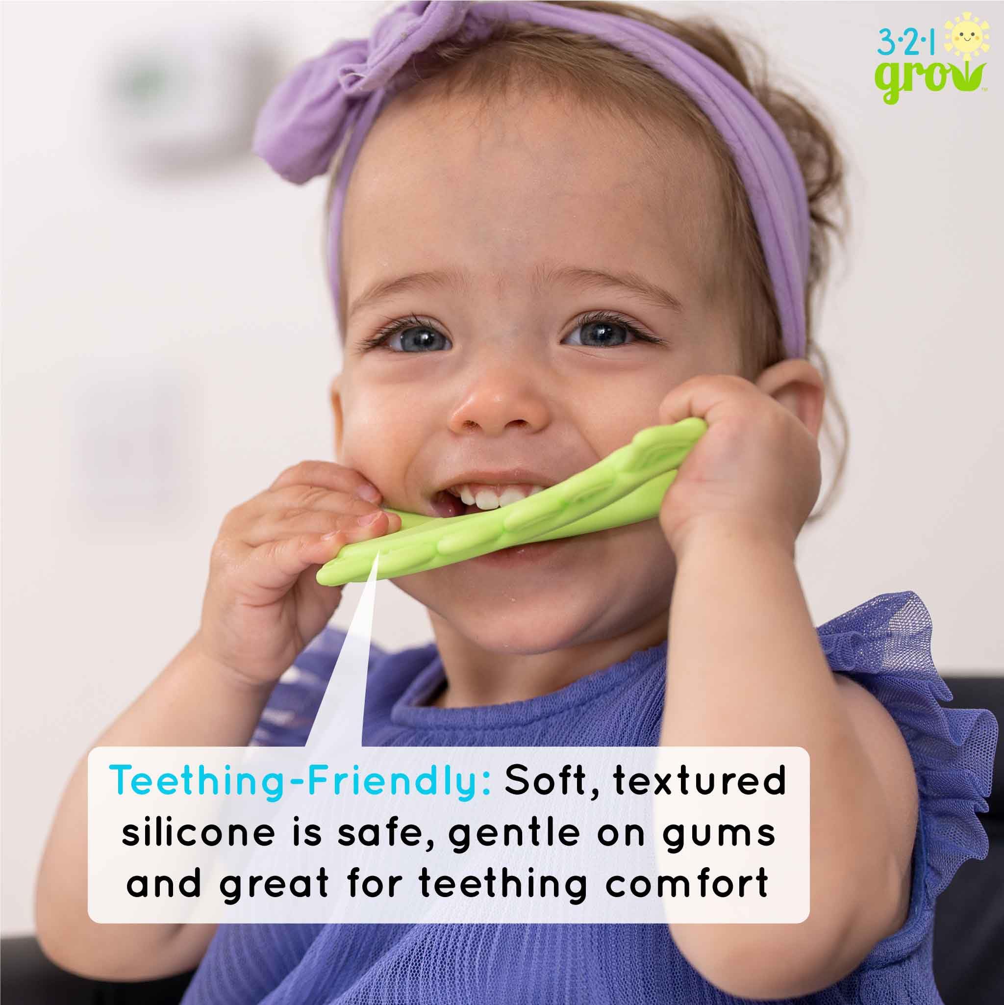 321 Grow Easy Learn Dino Spoon two-sided design for ambidextrous feeding practice.