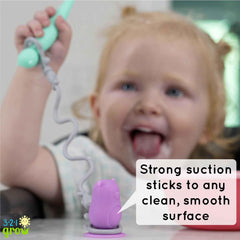 321 Grow Penguin suction cup sticks to smooth surfaces for mess-free meals.