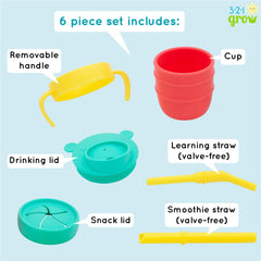 321 Grow Removable handle aids little hands learning to grip.