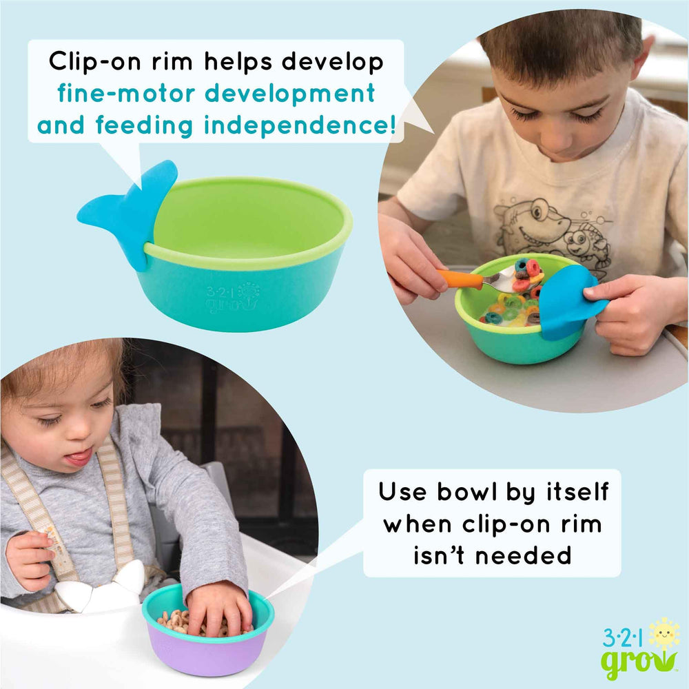 321 Grow silicone easy scoop demonstrates growth-friendly use with child progression.
