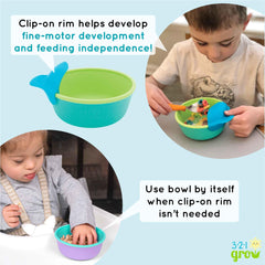 321 Grow silicone easy scoop demonstrates growth-friendly use with child progression.