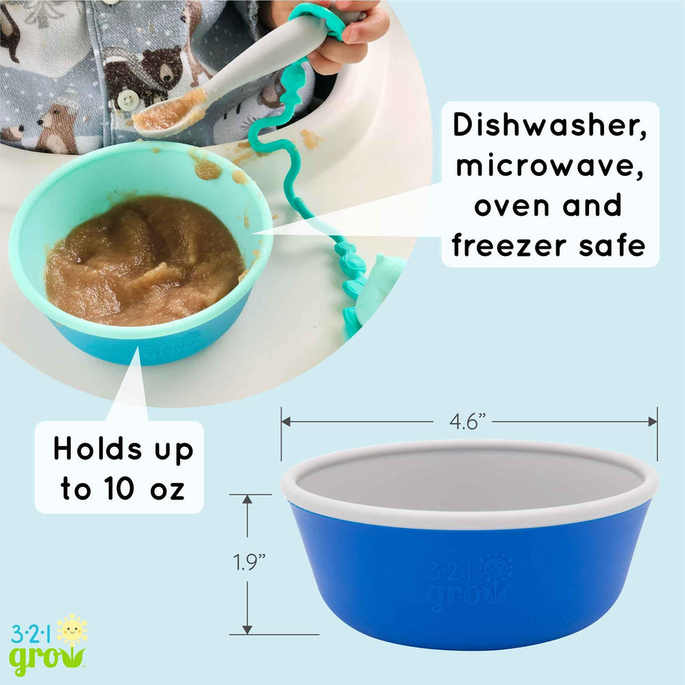 321 Grow silicone easy scoop non-slip base prevents spills during meals.