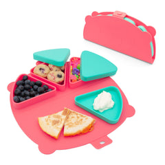 321 Grow silicone on-the-go snack mat unfolded with three containers for easy on-the-go snacking
