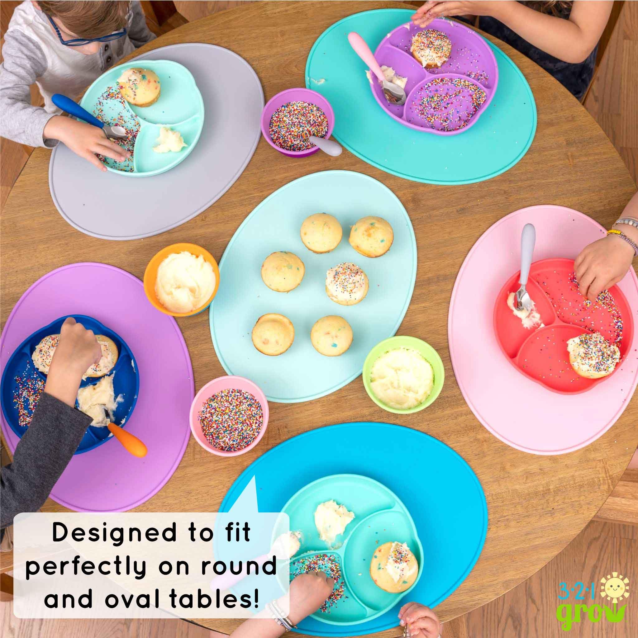 321 Grow Sit with Me placemat set is dishwasher safe for quick cleanup.