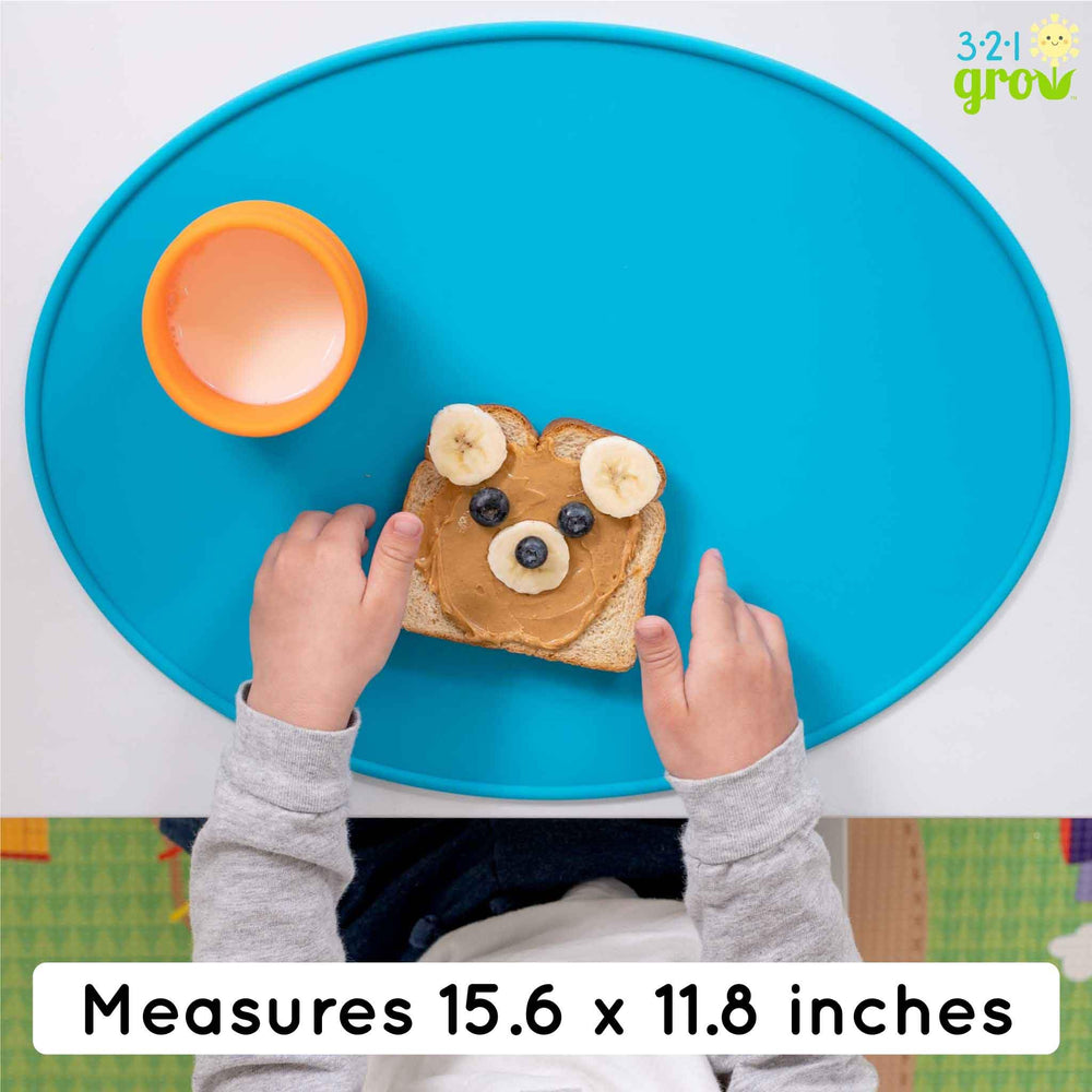321 Grow Sit with Me placemat set rolled for compact storage.