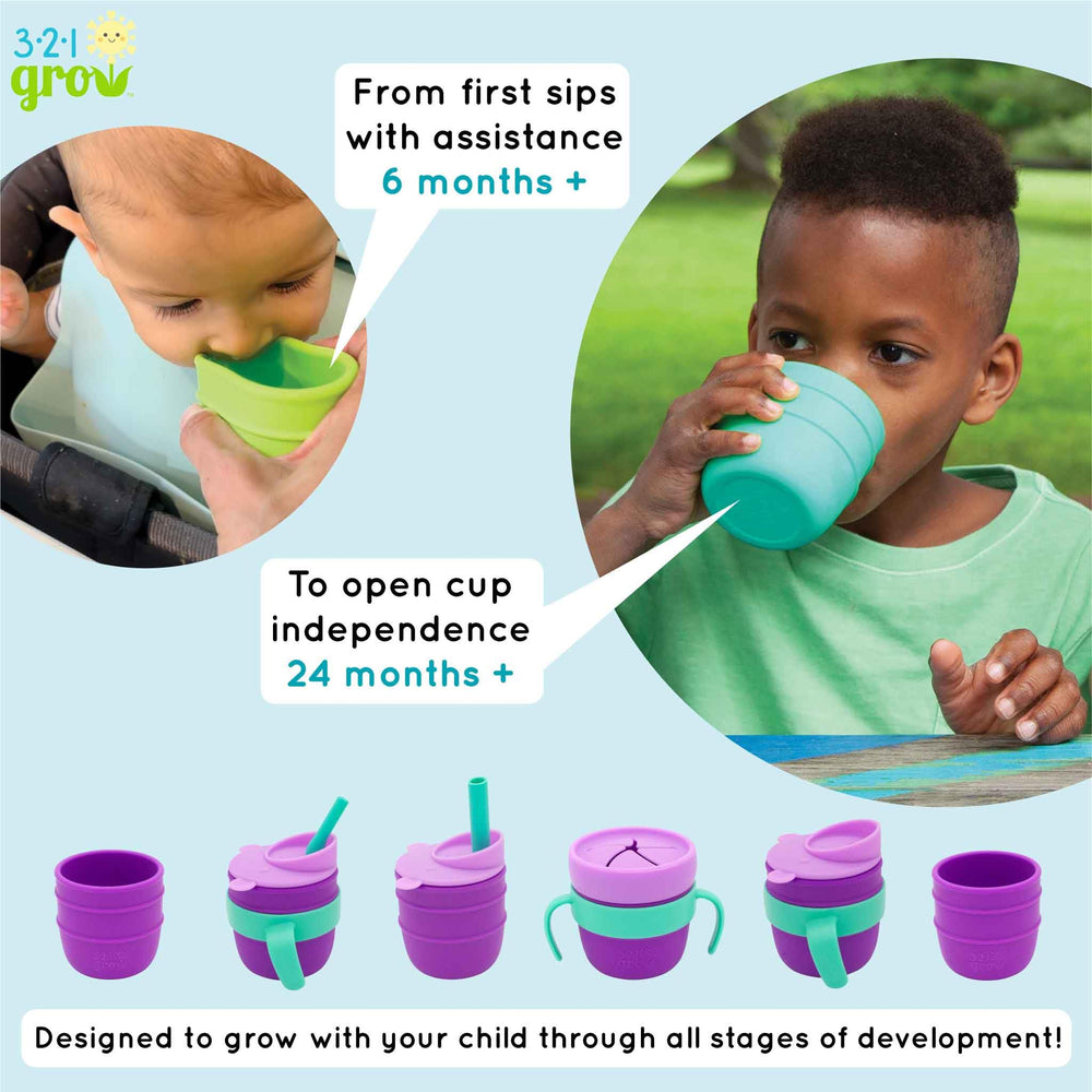 321 Grow Easy Learn drinking lid helps prevent spills during on-the-go meals