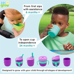321 Grow Easy Learn drinking lid helps prevent spills during on-the-go meals