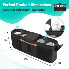 3 BUZZLETT stroller organizer with insulated cup holders and external pouches for on-the-go storage.