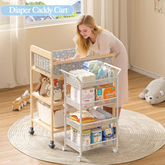 3IngSeagulls diaper cart with wheels demonstrates easy mobility and room-to-room flexibility.