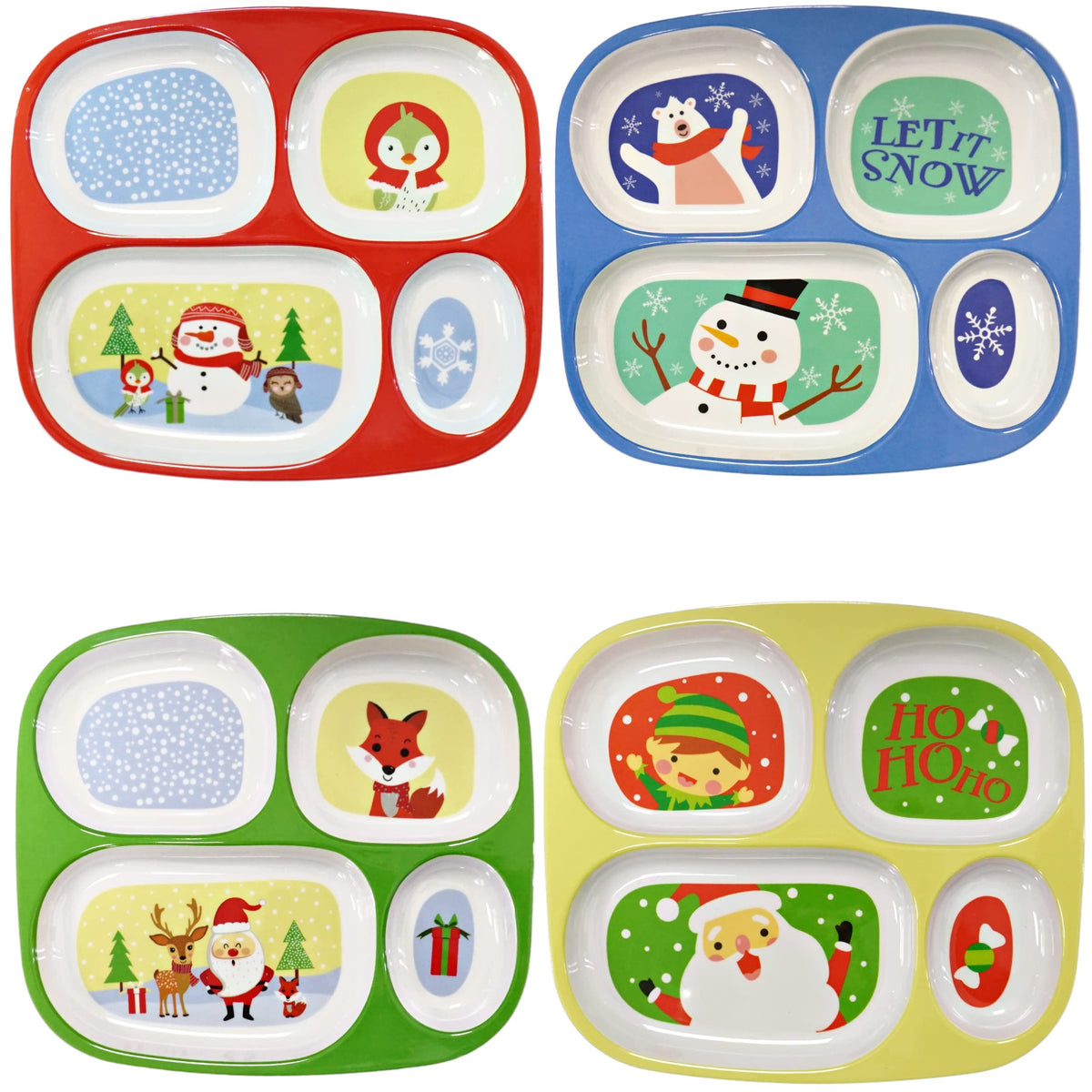 4E's Novelty Christmas divided plates set of 4 keep meals organized and fun for kids