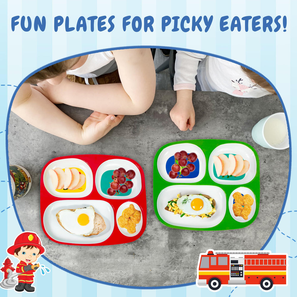 4E's Novelty dinosaur divided plate adds fun while encouraging variety in meals.
