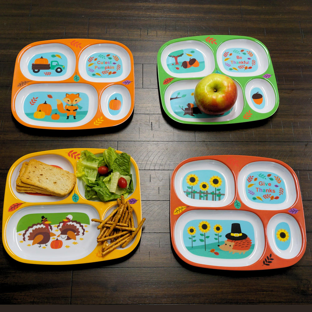 4E's Novelty dishwasher-safe plate simplifies cleanup after family meals.