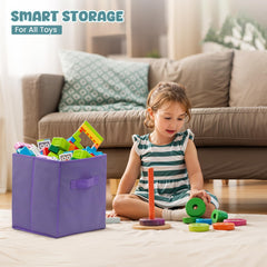 4E's Novelty soft yellow cube bin keeps kids' toys organized.
