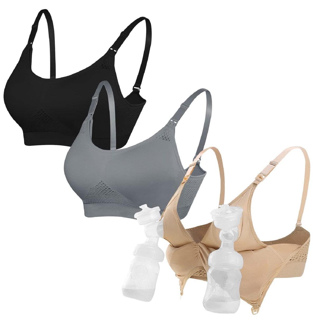 4HOW pumping bra front view enabling hands-free pumping.