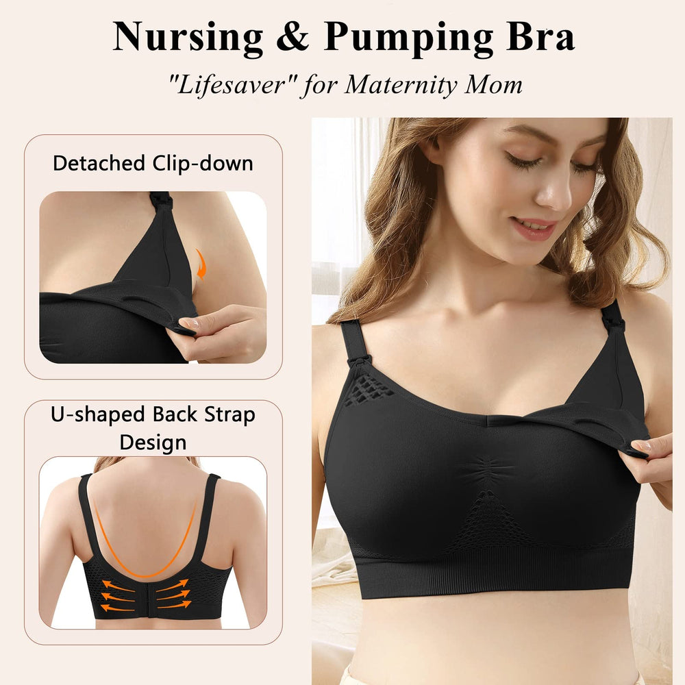 4HOW pumping bra strong-support-large-bust features wide back strap.