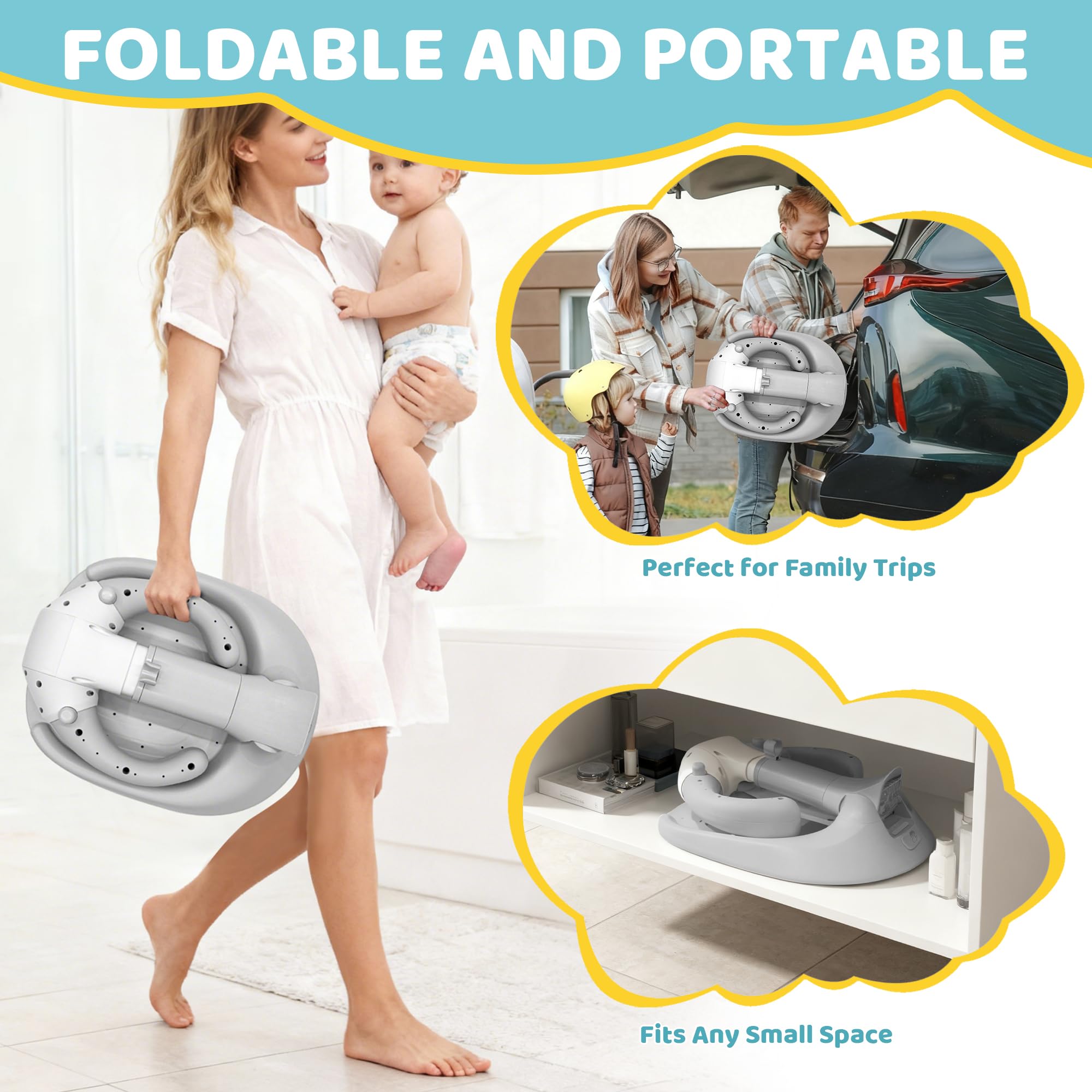 4our Kiddies anti-slip base with six suction cups ensures stable baths.