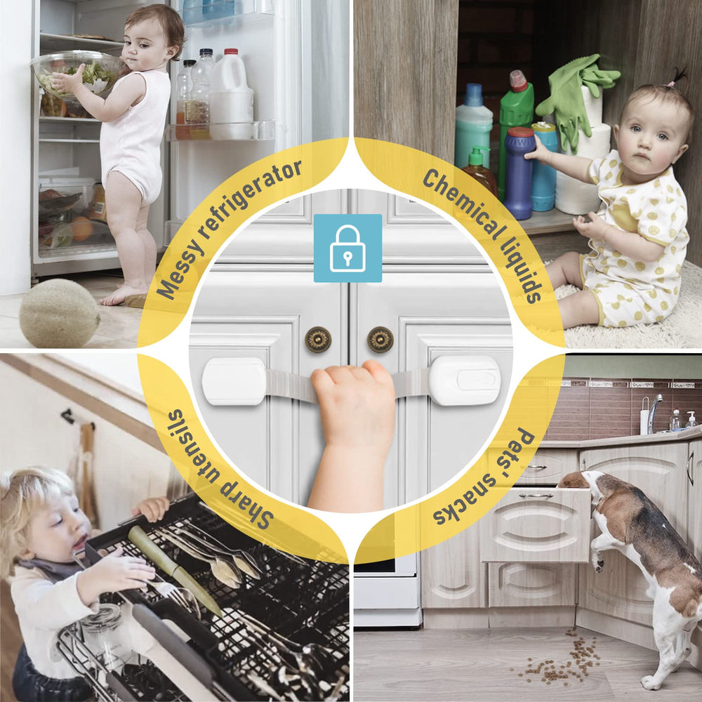 4our Kiddies drawer lock shows release button for easy adult access during meals