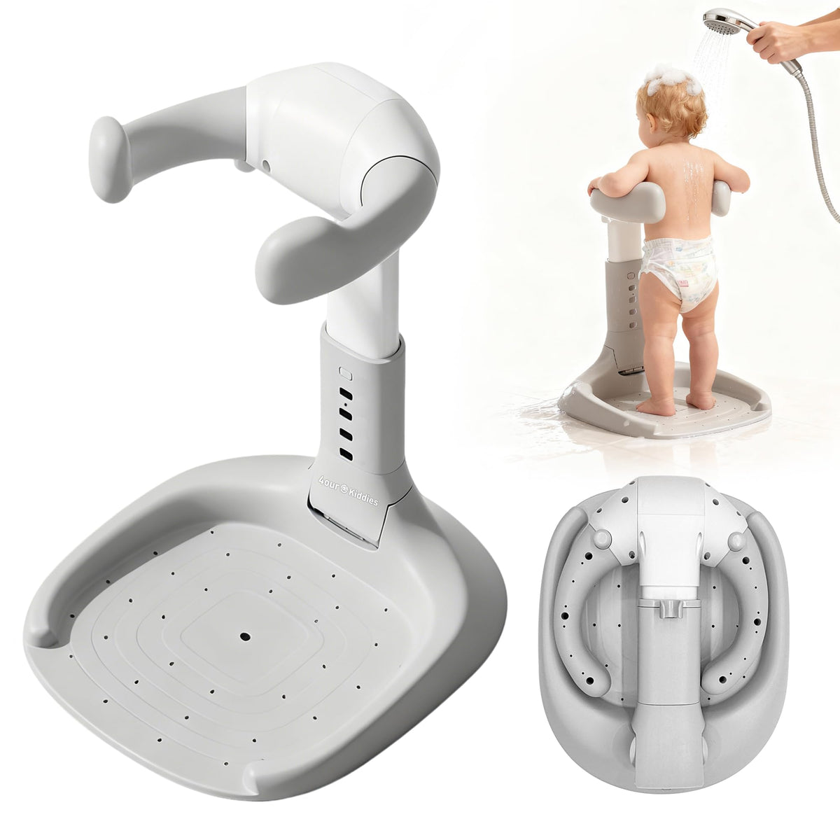 4our Kiddies foldable baby shower standing support, quick setup for busy parents.