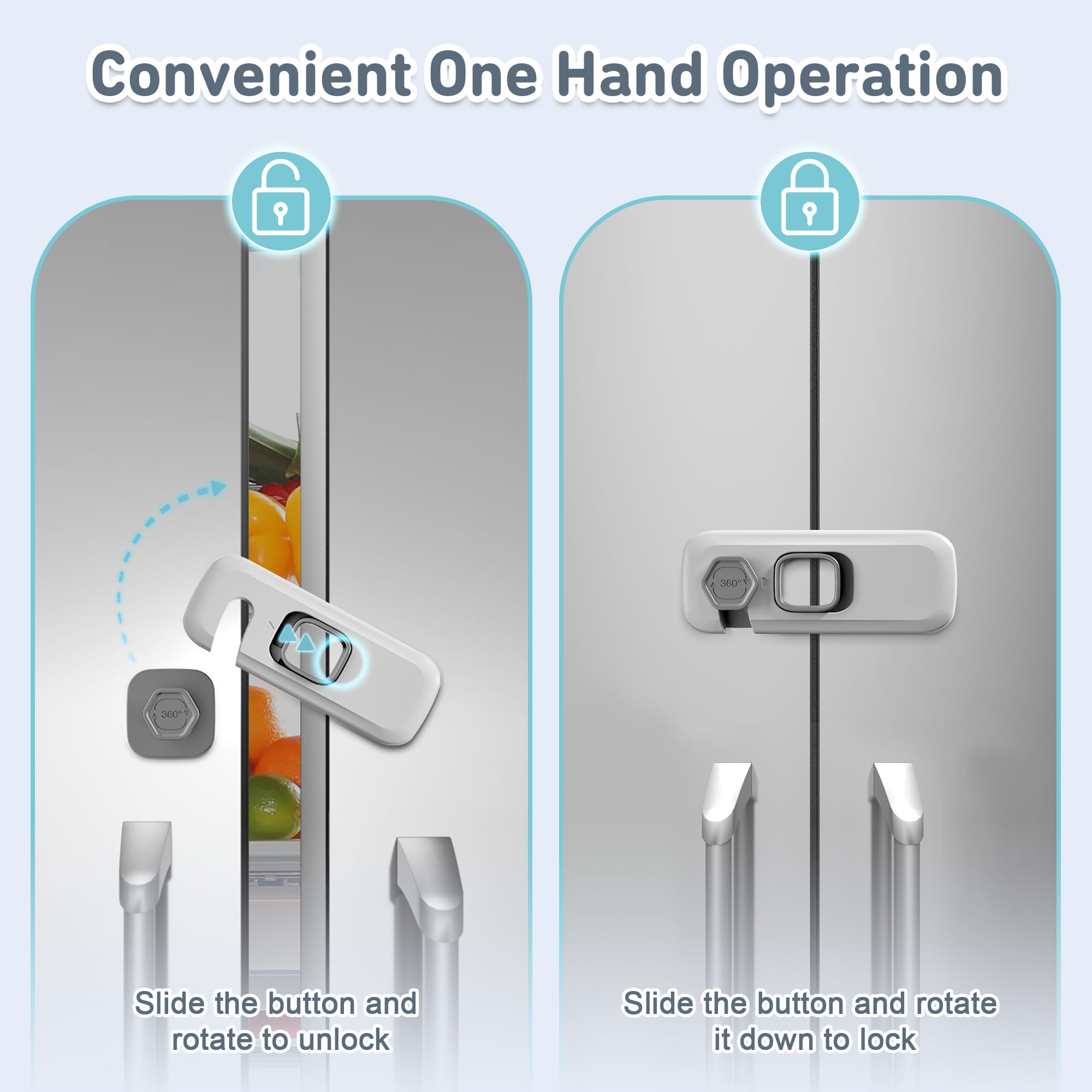 4our Kiddies freezer door lock on upright freezer with secure hold.