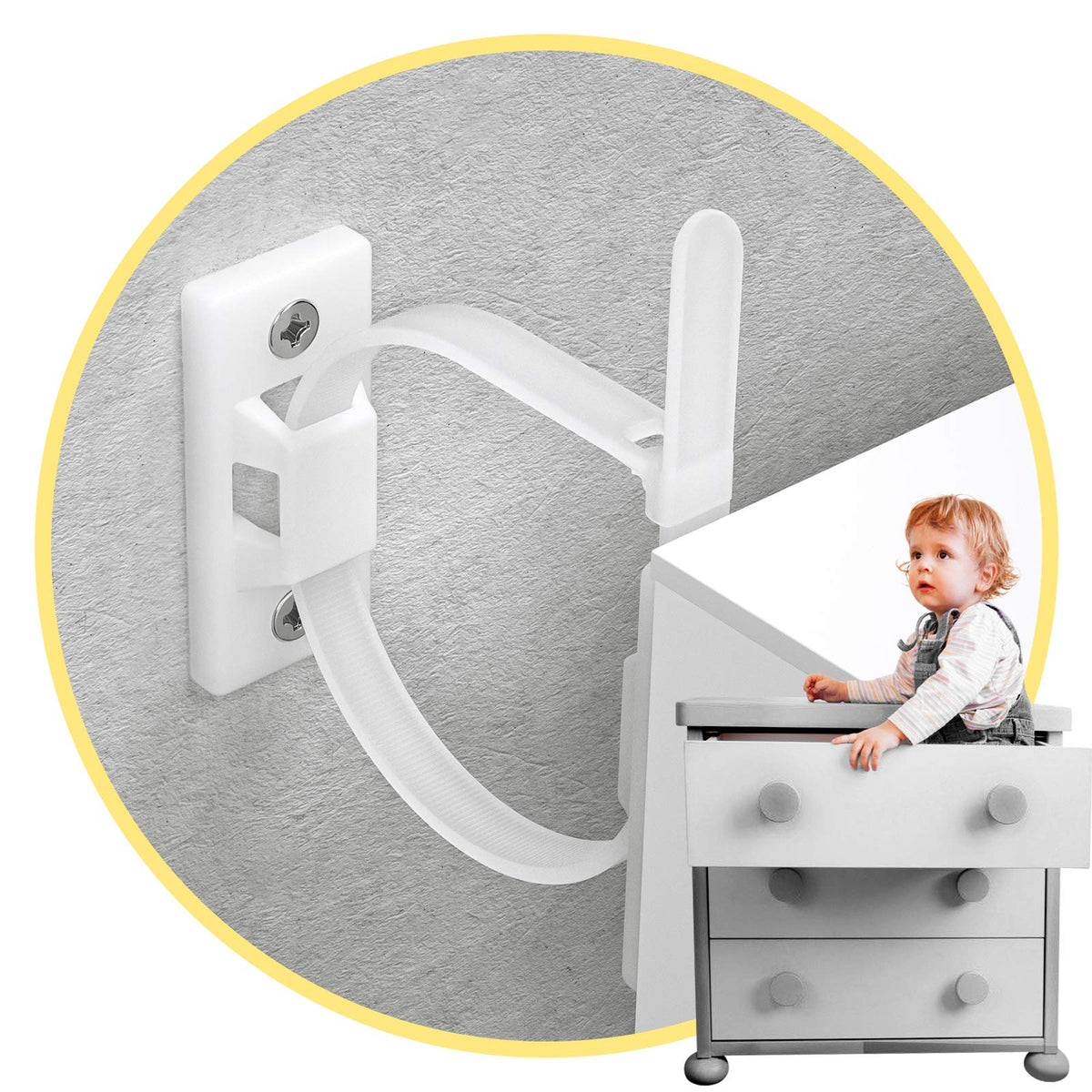 4our Kiddies anti-tip tv-stand strap keeps TV safely secured.