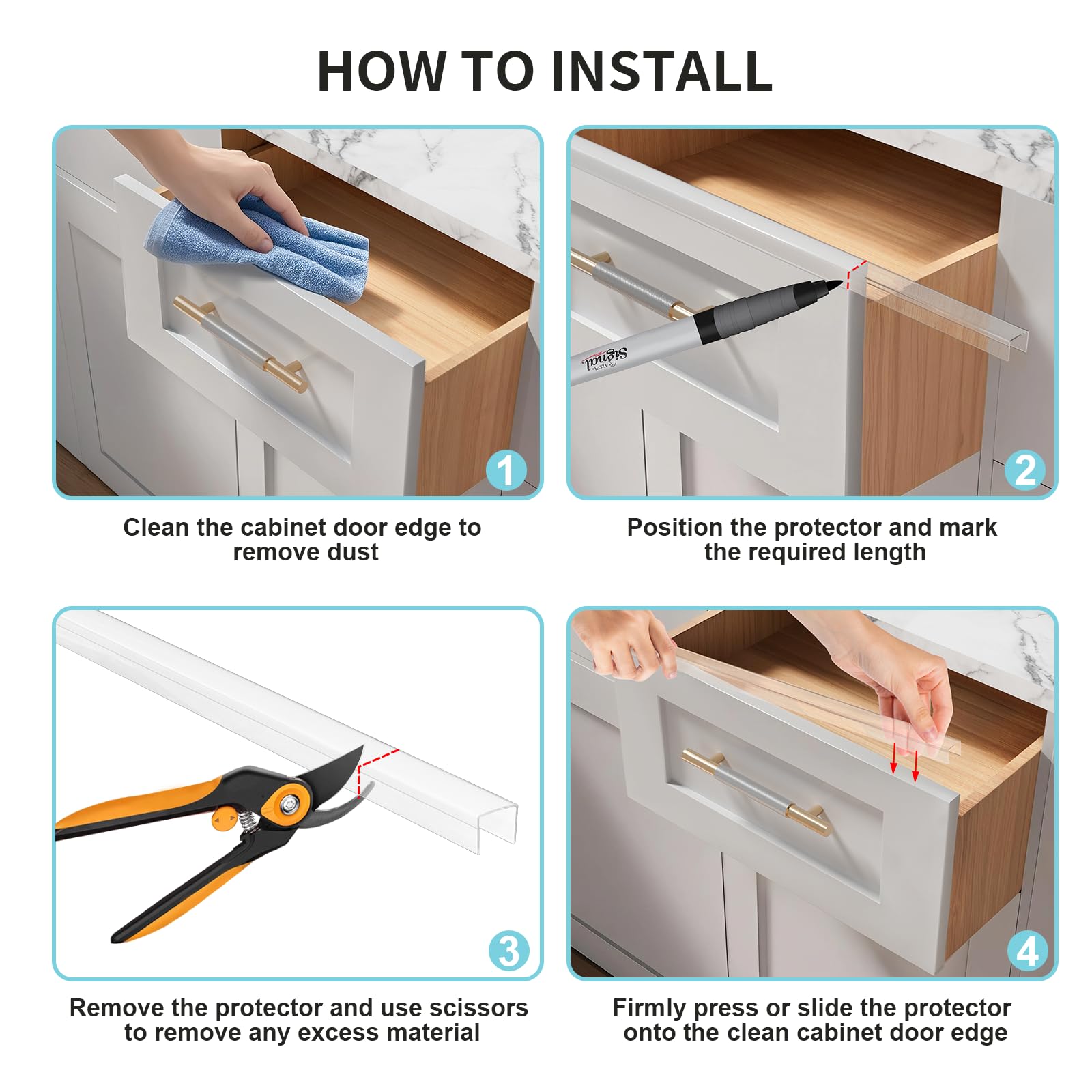 4our Kiddies PVC edge guard protects sink and trash drawer edges in high-traffic areas.