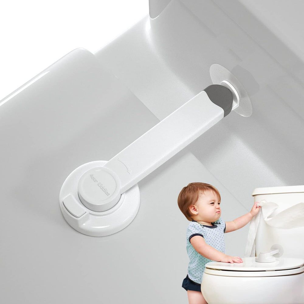 4our Kiddies toilet lock keeps toddlers from lifting the lid.