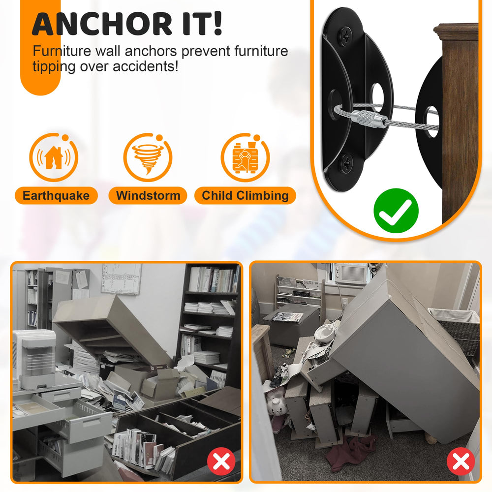 4our Kiddies wall anchors stabilizing a bookcase to prevent tipping