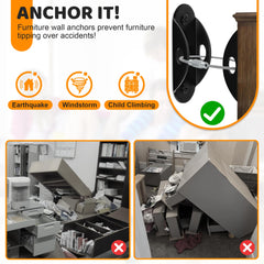 4our Kiddies wall anchors stabilizing a bookcase to prevent tipping