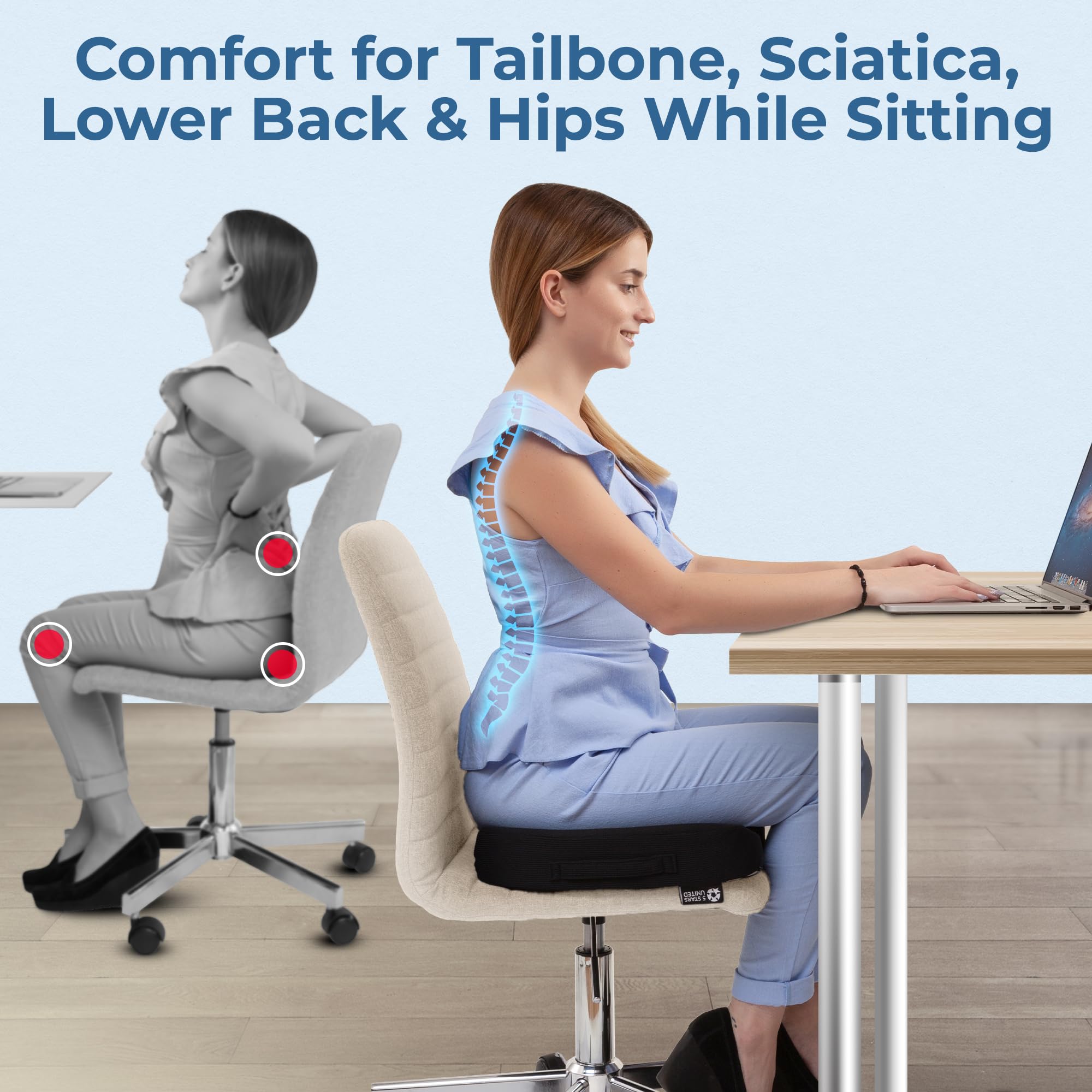 5 STARS UNITED non-slip base keeps the cushion in place on chairs