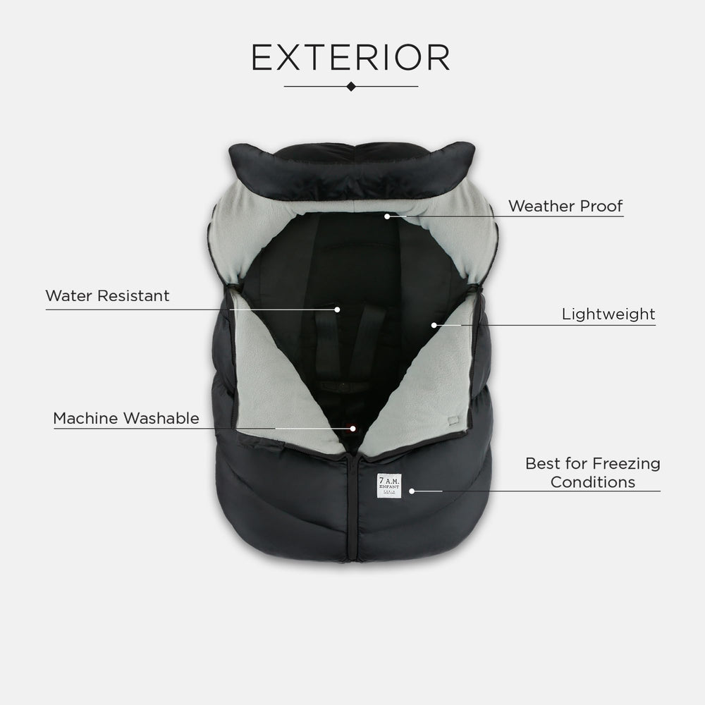 7 A M Cocoon water-repellent shell keeps baby dry in wet weather