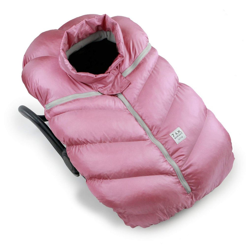 7AM Enfant car seat cocoon cover in metallic lilac offering wind and rain protection for infants