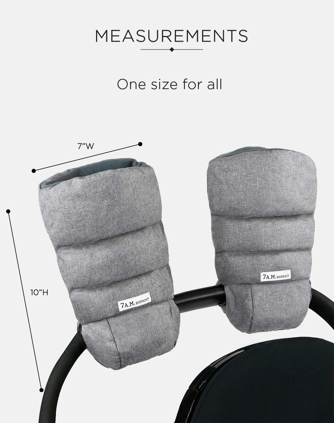 7 A.M. Enfant Warmmuffs measure 7x9 inches for roomy coverage.